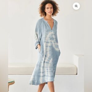 Ocean + Main River Dress 2X Blue Gauze Hand Dyed Tie Dye Flowy Boho Maxi USA